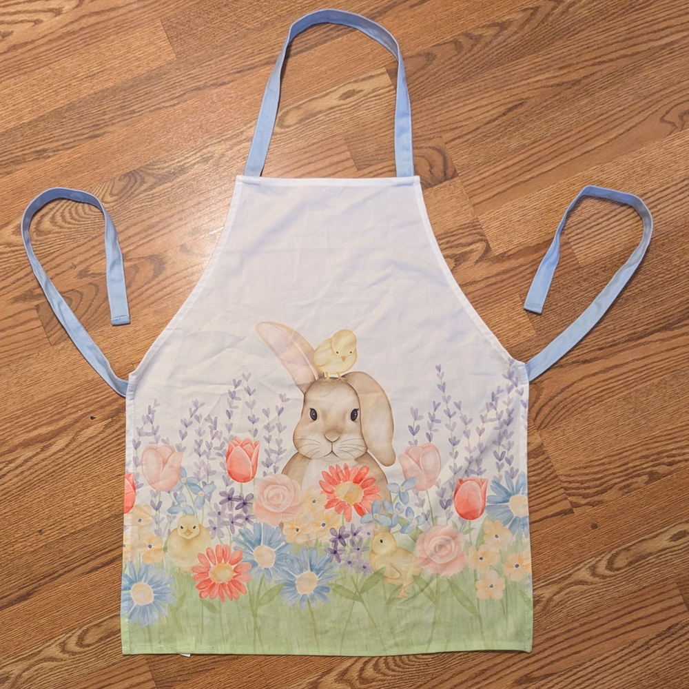 Floral Bunny Apron with Blue Straps